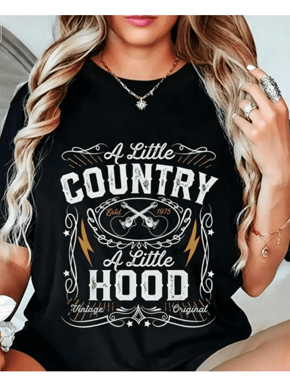 A Little Country A Little Hood T-Shirt, Funny Music Shirt for Women, Hip Hop Rap Gift Tee, Country Music Casual Top, Vintage Graphic Women's T-Shirt