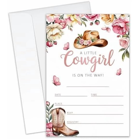 A Little Cowgirl Is On The Way! Baby Shower Invitations - 20 Invitation Cards 4"x6" with 20 Envelopes - West Cowgirl Baby Shower invites.(119)