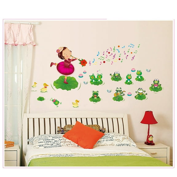 Girl Playing Music Violin Frog Wall Decal Wall Sticker for Kindergarten Living Room Children's Room TV Sofa Background Wall Art Decors Window