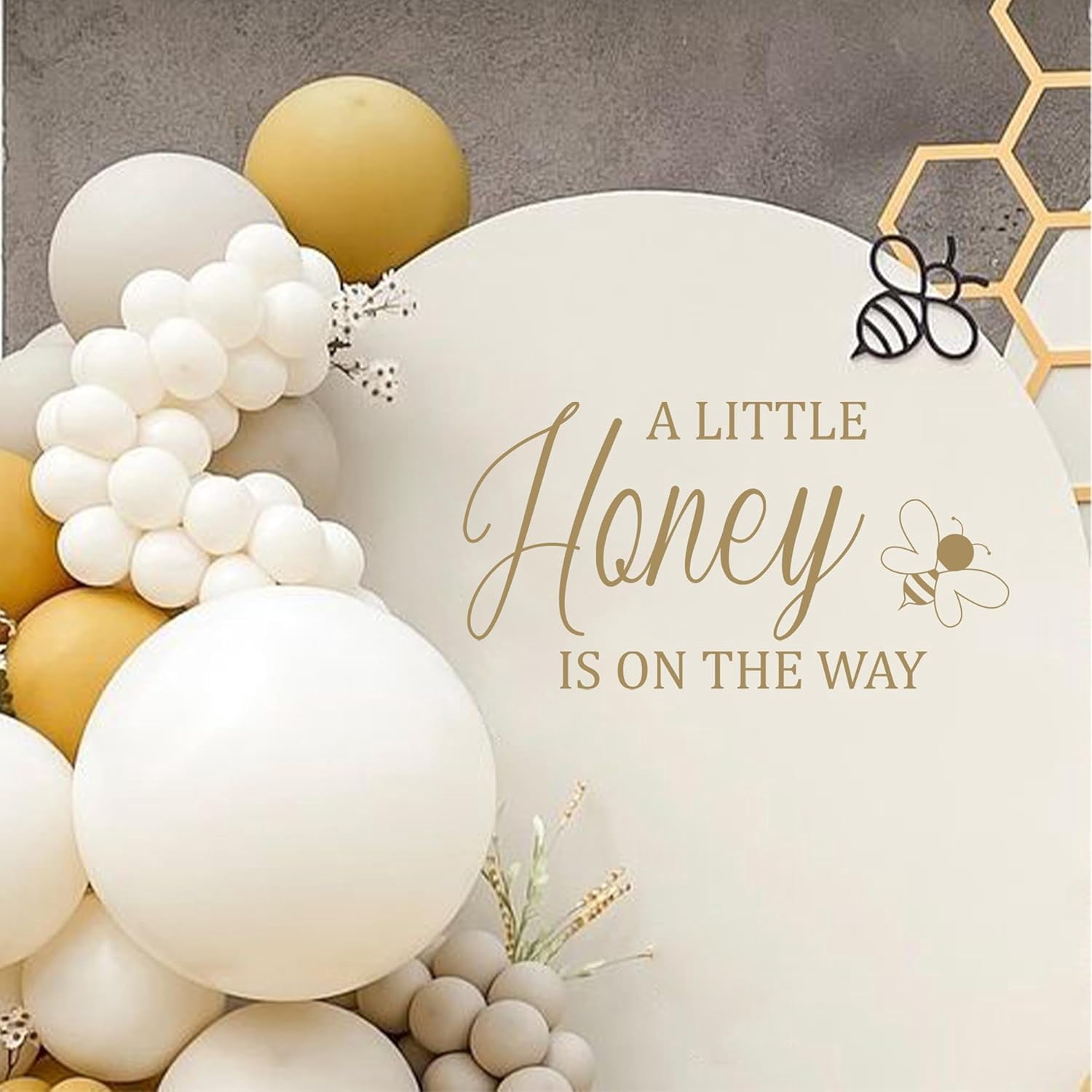 A Little Honey is on The Way Baby Shower Party Sign - Gender Reveal Decal for Girl or Boy - Bee Theme Vinyl Balloon Arch Decoration (Honey Decal)