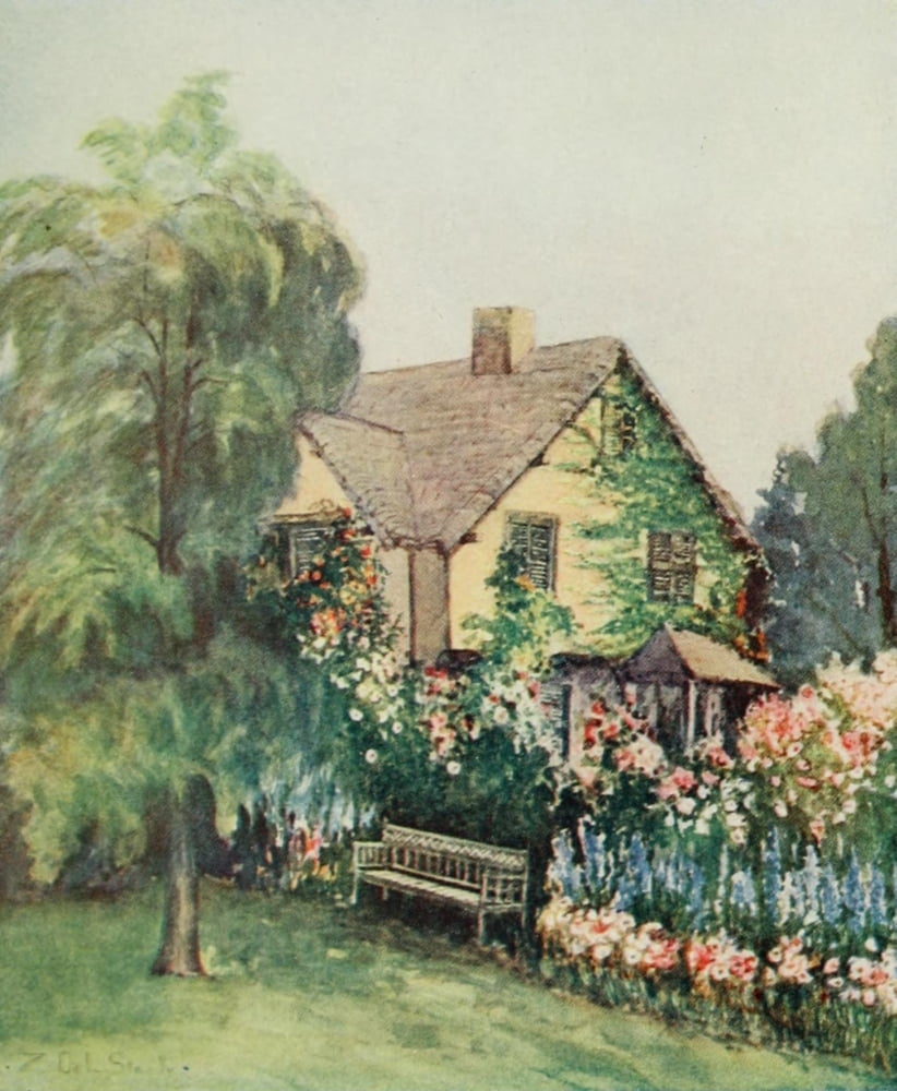 A Little Maryland Garden 1909 Garden Bench Canvas Art - Zulma deL Steele (24 x 36)