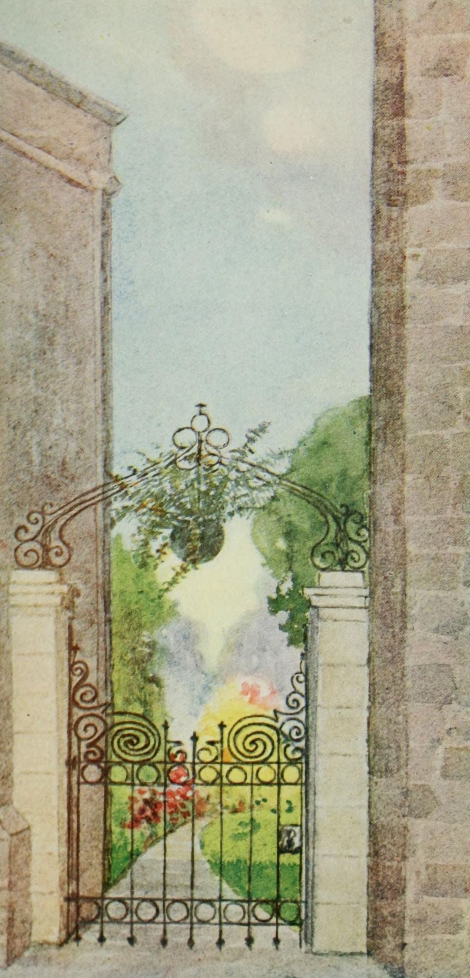 A Little Maryland Garden 1909 Garden gate Canvas Art - Zulma deL Steele (24 x 36)