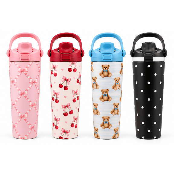 A Little Obsessed 30 oz Stainless Steel Snap Cap Tumbler with Carry Handle, Assorted Design