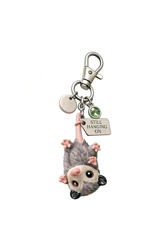 A Little Opossum for You Keychain, Personalized Birthstones Opossum Charm Keyring, Inspirational Opossum Birthday Gift (A)