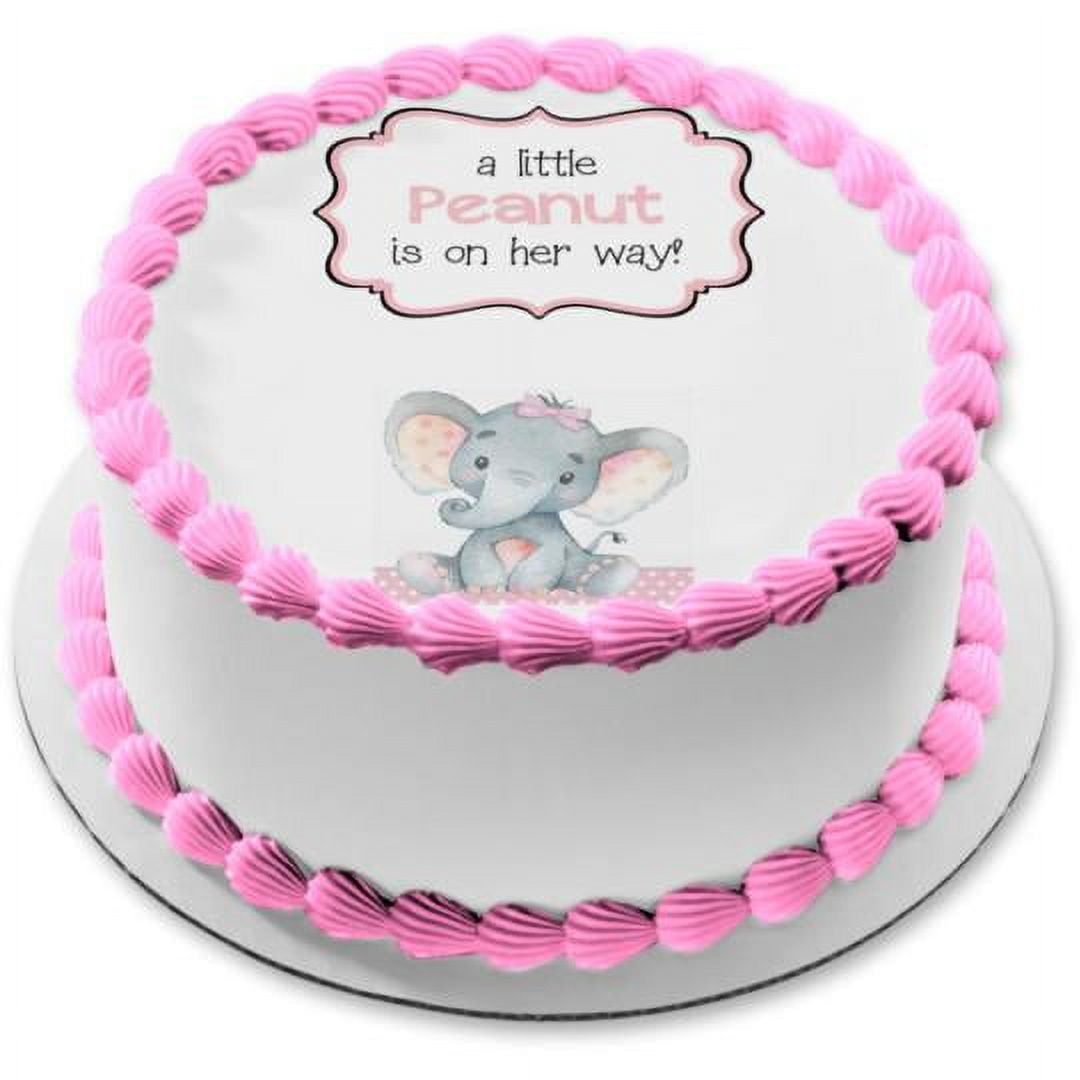 A Little Peanut is on her way! Elephant Baby Shower Edible Cake Topper  Image ABPID50364 