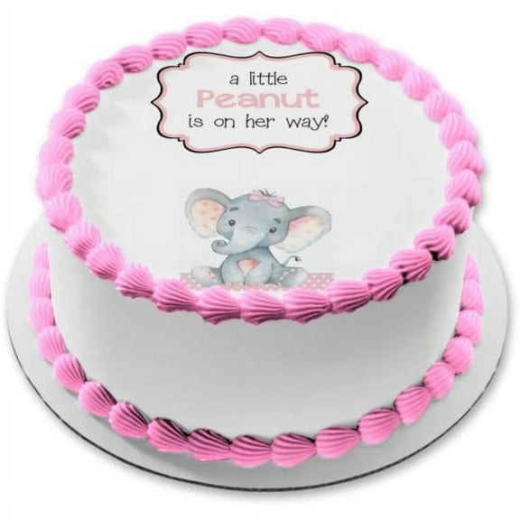 A Little Peanut is on her way! Elephant Baby Shower Edible Cake Topper Image ABPID50364