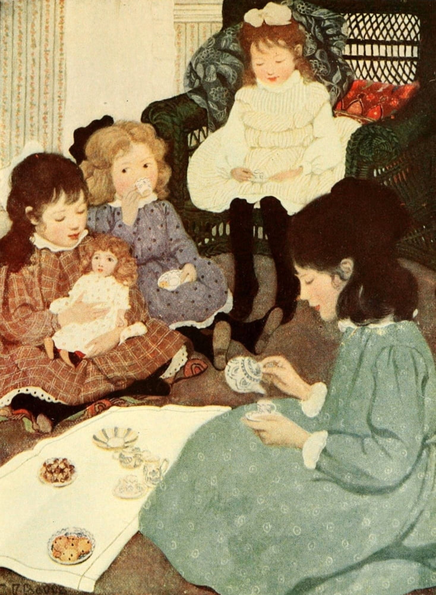 A Little Princess 1905 Dolls tea party Canvas Art - Ethel Franklin Betts (18 x 24)