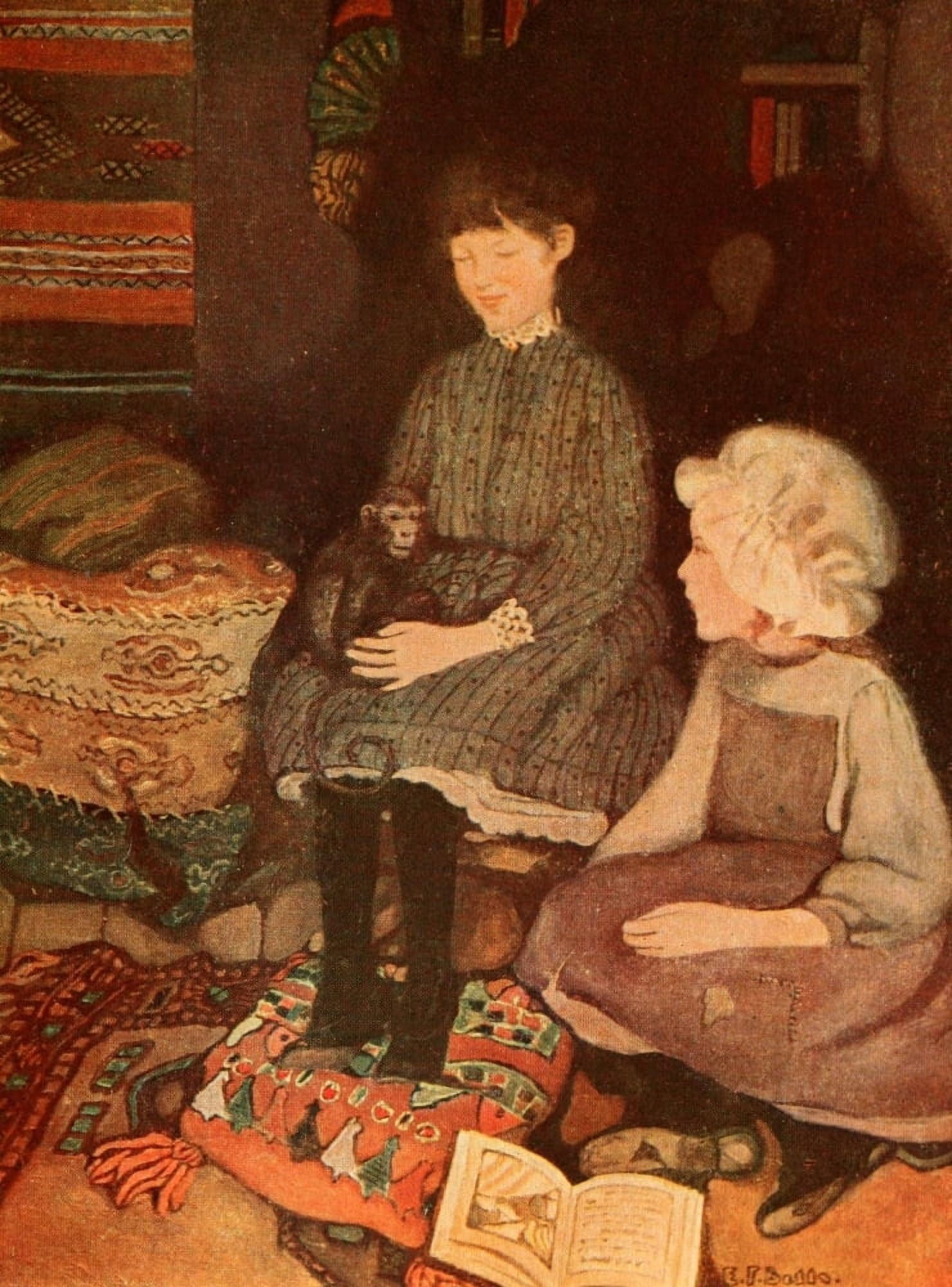 A Little Princess 1905 Girl with monkey Canvas Art - Ethel Franklin Betts (24 x 36)