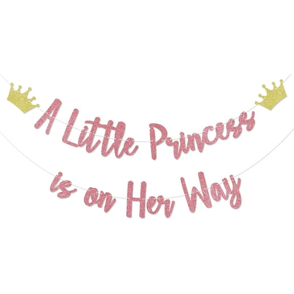 A Little Princess is on Her Way Banner - Little Princess Baby Shower Banner, Crown Gender Reveal Baby Shower Party Decorations Rose Gold Glitter