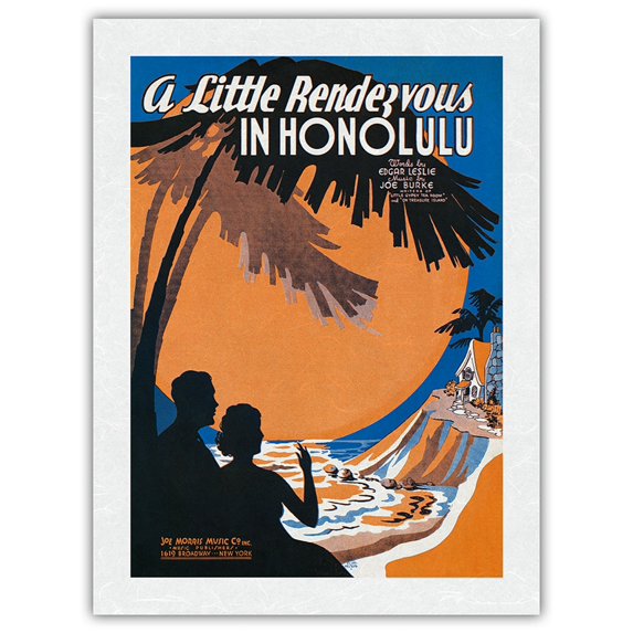 A Little Rendezvous in Honolulu - Vintage Hawaiian Sheet Music by Cliff Miska c.1936 - Japanese Unryu Rice Paper Art Print (Unframed) 18 x 24 in