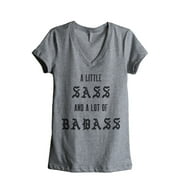 A Little Sass And A Lot Of Badass Women's Fashion Relaxed V-Neck T-Shirt Tee Heather Grey Large