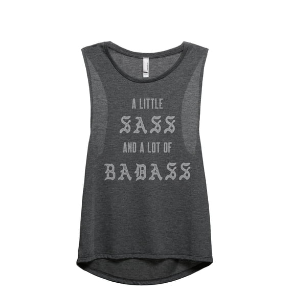 A Little Sass And A Lot Of Badass Women's Fashion Sleeveless Muscle Workout Yoga Tank Top Charcoal Grey Large