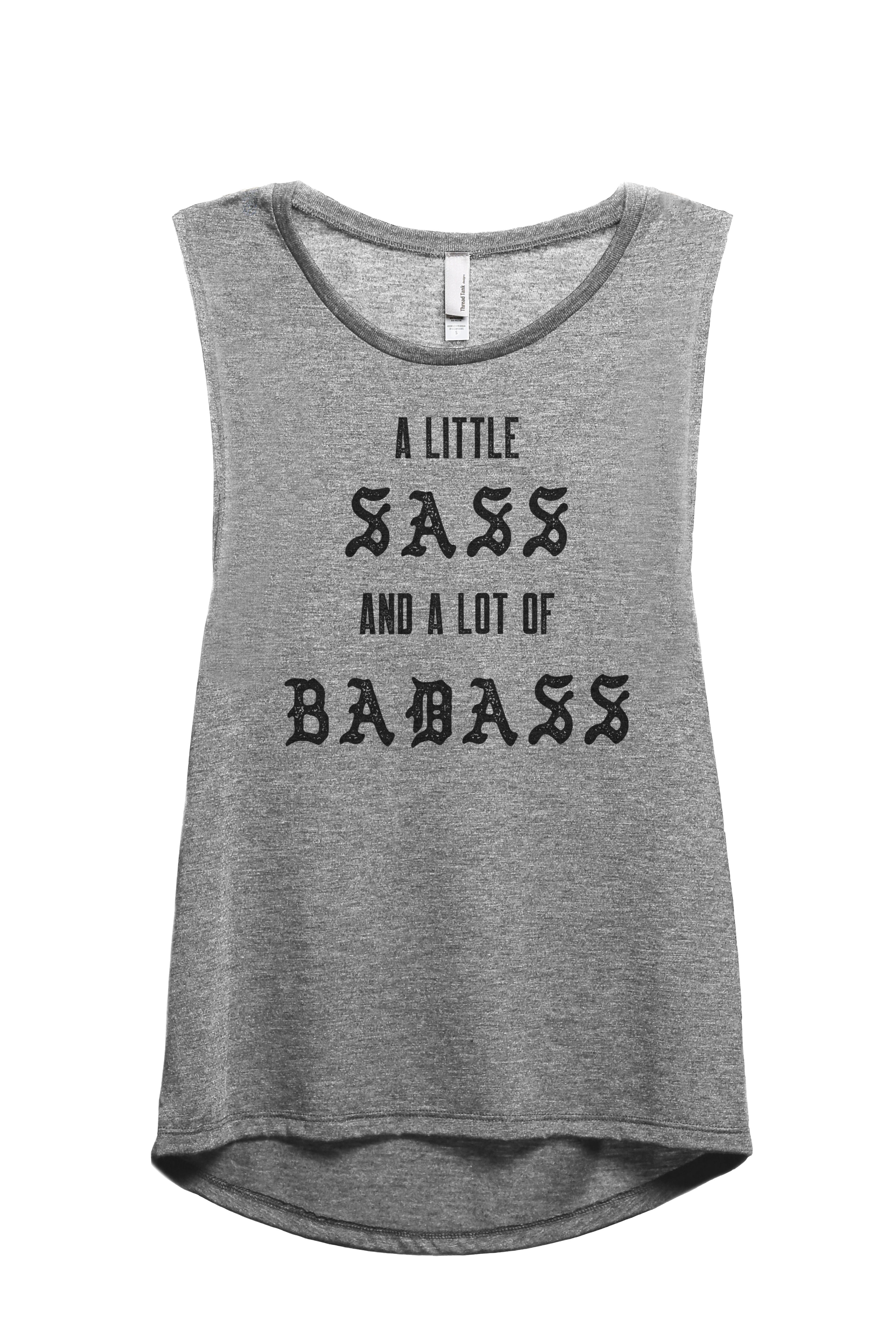 A Little Sass And A Lot Of Badass Women's Fashion Sleeveless Muscle Workout  Yoga Tank Top Heather Grey Grey Medium