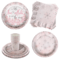 thumbnail image 1 of A Little Snowflake is On The Way Girl's Baby Shower Party Supplies 64 Piece Tableware Set Includes Large 9" Paper Plates Dessert Plates, Cups and Napkins Kit for 16, 1 of 1