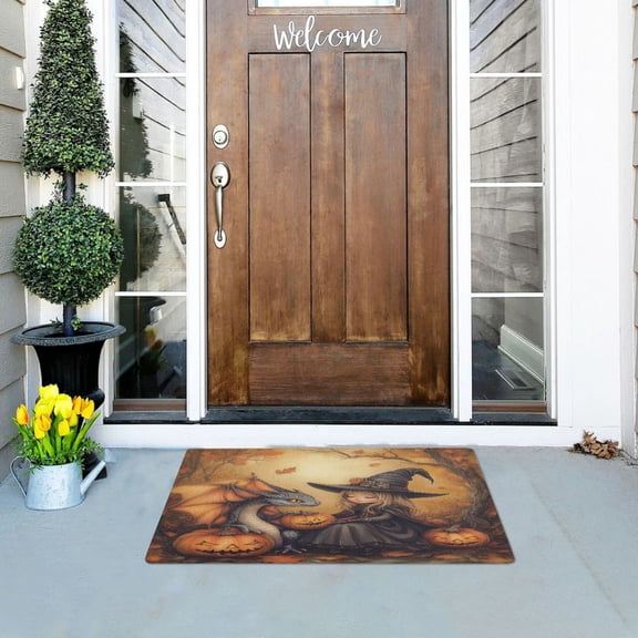 A Little Witch and Her Dragon Highly Absorbent Polyester Doormat Anti-slip Anti-fouling Indoor Outdoor Entrance Welcome Mat 32×20in.