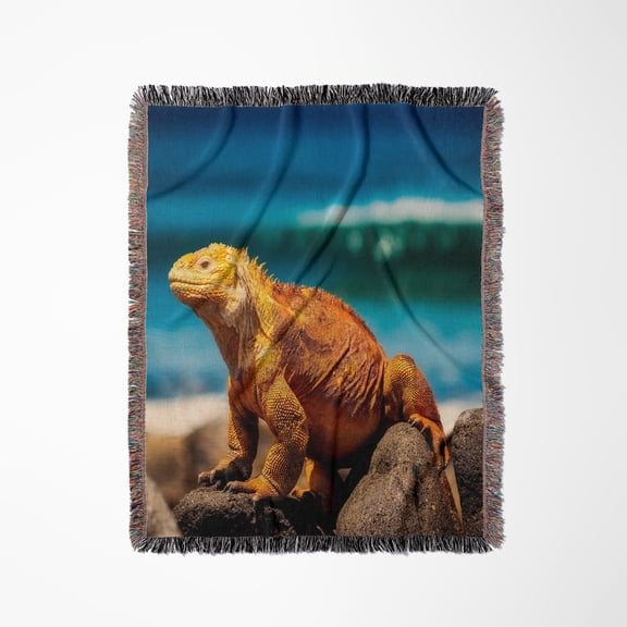 A Lizard On A Beach Rocks Closeup Wildlife Photography, Woven Blanket