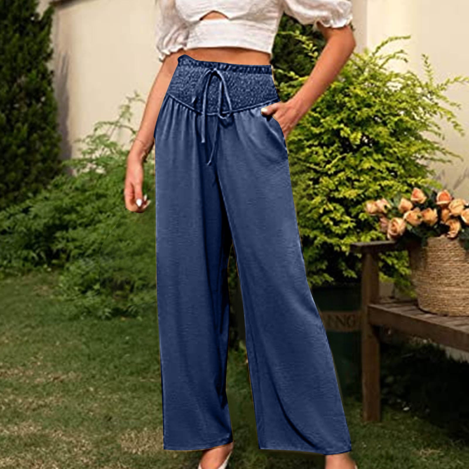 Memorial Day Prep,POROPL Loose Wide Leg Cotton Linen Trousers Straight  Casual Pants White Cargo Pants for Women Clearance Brown Size 8 