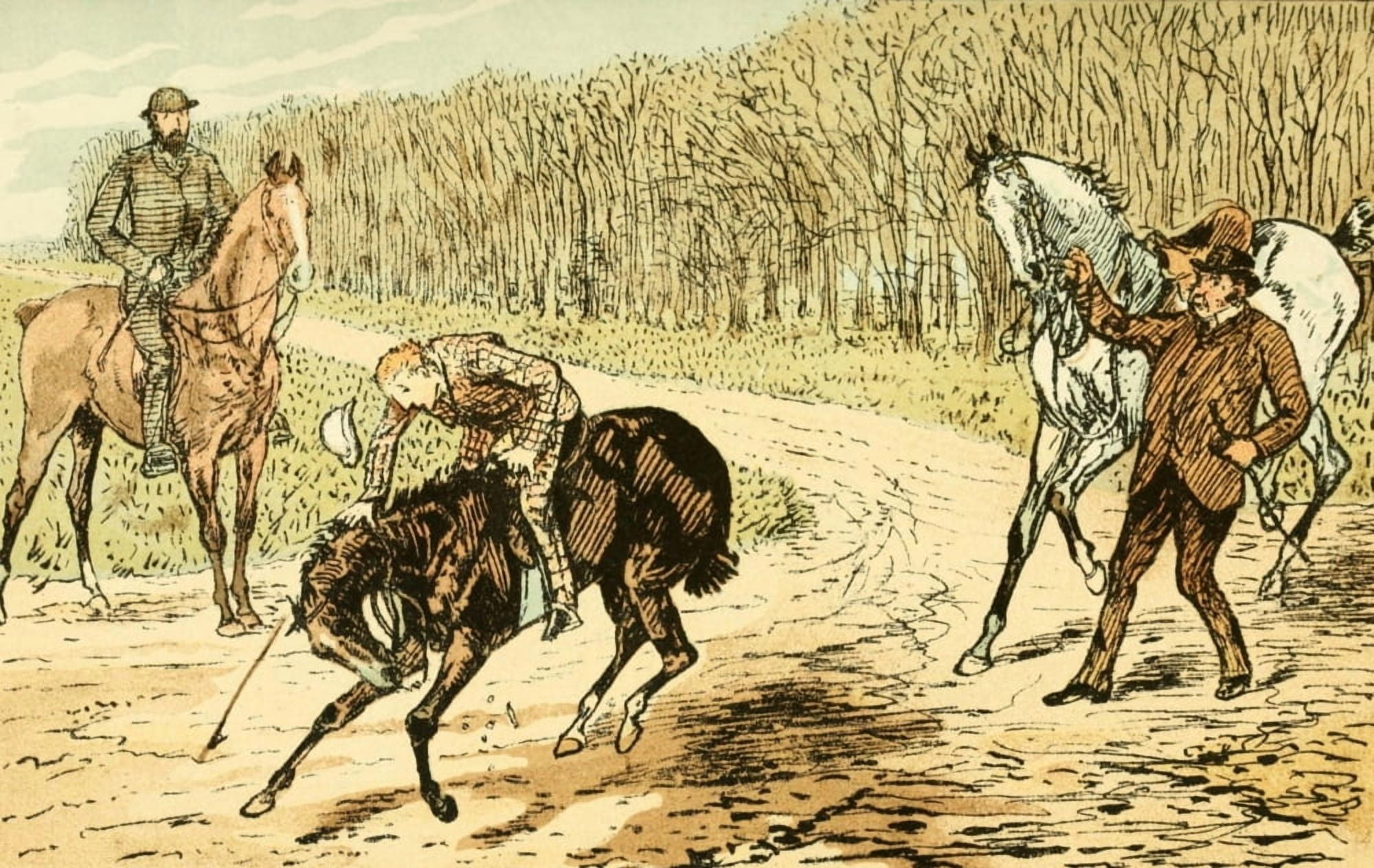A Loose Rein 1887 He fell anyway Canvas Art - G Bowers (18 x 24)