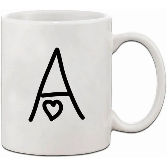 A Love Hearts Initial Monogram Personalized Letter A Ceramic Mug Coffe Cup Holiday Christmas Hanukkah Gift For Men & Women