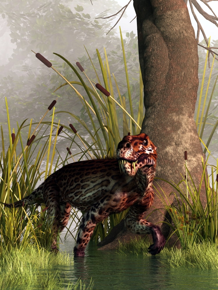 A Lycaenops stalking through a shallow prehistoric wetland Canvas Art - Daniel EskridgeStocktrek Images (13 x 17)