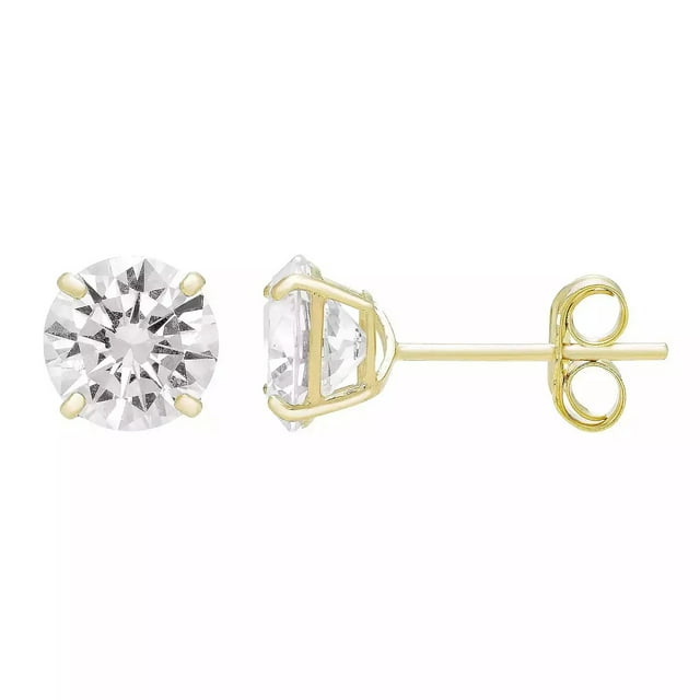 A&M 14k Gold 4mm to 8mm Round Clear CZ Stud Earrings, for Women, Girls, Unisex