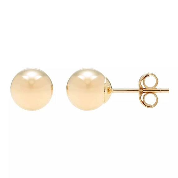 A&M 14K Yellow Gold Ball Stud Earrings for Women, Lightweight Push-Back, 3mm–9mm Sizes, Gift Box Included