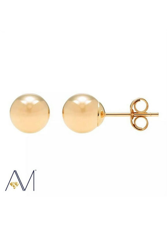 A&M 14k Gold Classic Lightweight Ball Stud Earrings, 3mm to 9mm, with Pushback, Women’s