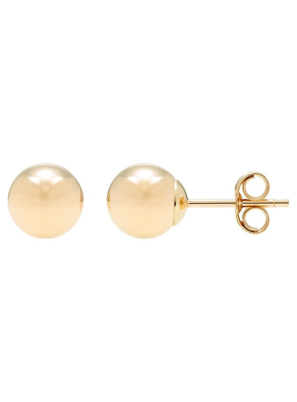 A&M 14k Gold Classic Lightweight Ball Stud Earrings with Pushback, 3mm to 9mm, Women’s