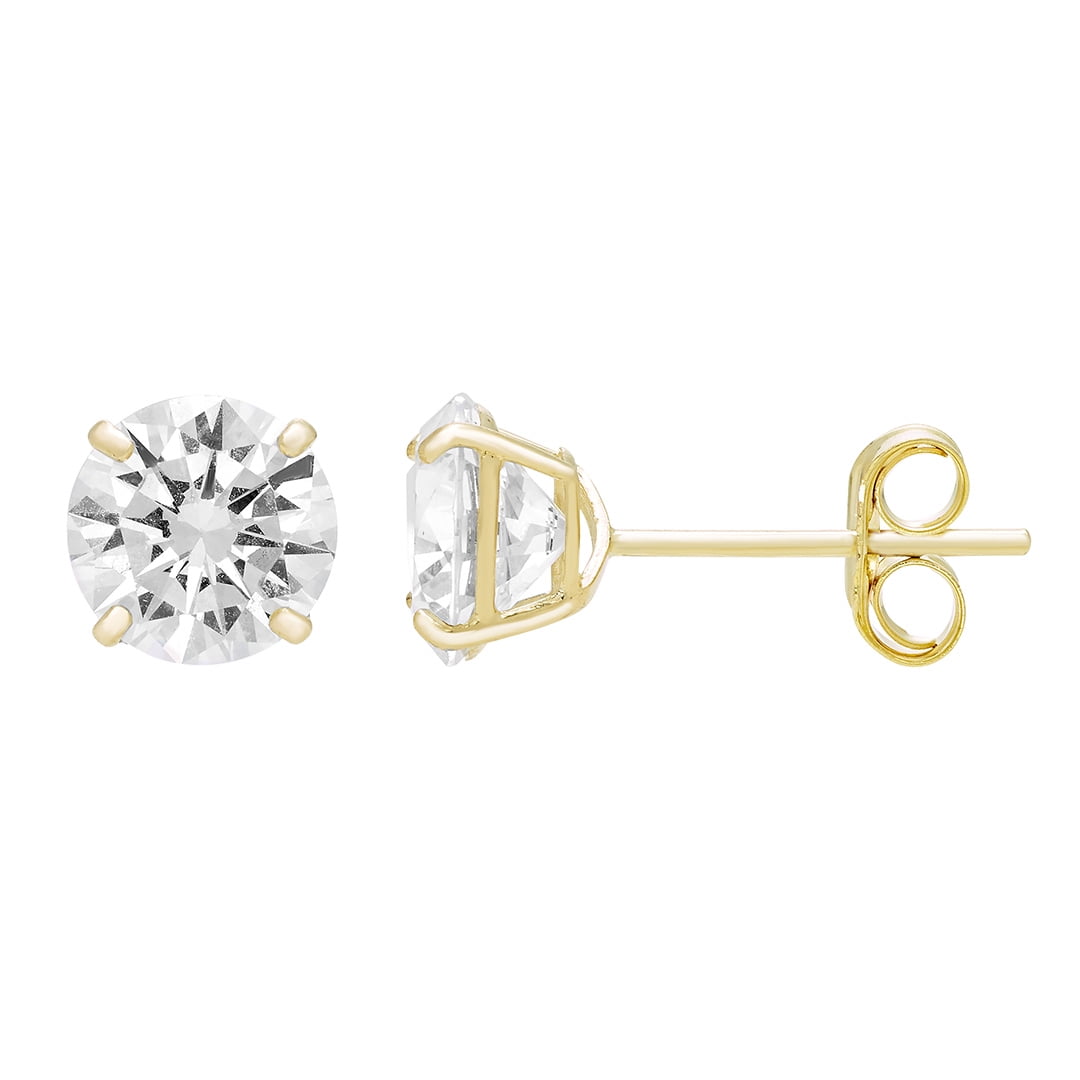 Girls' Flush CZ Solitaire Screw Back 14K Gold Earrings - Clear - in Season Jewelry