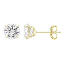 A&M 14k Yellow Gold Round Clear CZ Stud Earrings, 4mm to 8mm, with Post Back, Women's, Unisex