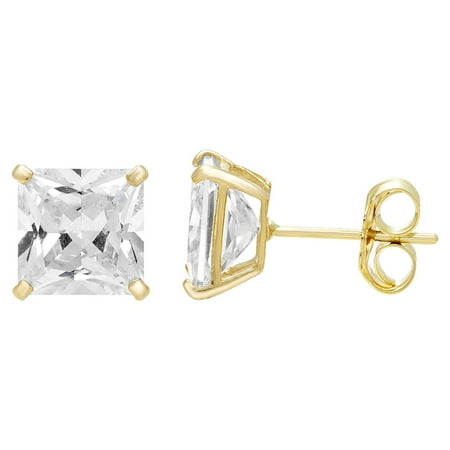 A&M 14k Yellow Gold Square Clear CZ Stud Earrings, 4mm to 8mm, with Post Back, Women's, Unisex