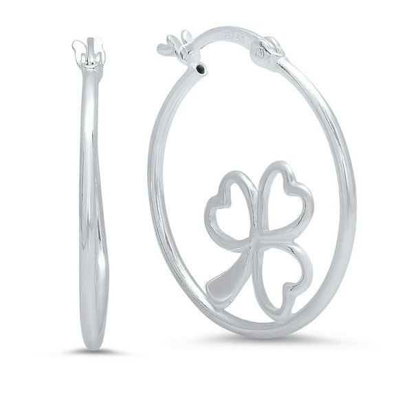 A&M 925 Sterling Silver 2-Inch Lucky Love Hoop Earrings, Saddle Back Closure, Unisex Jewelry
