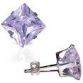 thumbnail image 1 of A&M 925 Sterling Silver 6mm Square Birthstone Stud Earrings, Push Back, Unisex Jewelry, 1 of 4