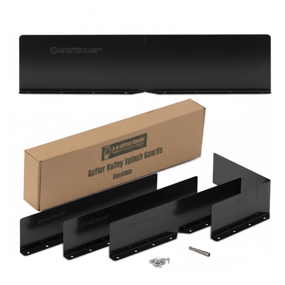 A-M Gutter Guard Gutter Valley Splash Guards – 4 Pack Black | Includes Stainless Steel Zip Screws & 1/4" Hex Bit | Bendable Aluminum Design Prevents Overflow | 22-gauge aluminum (.0275"/.7mm)