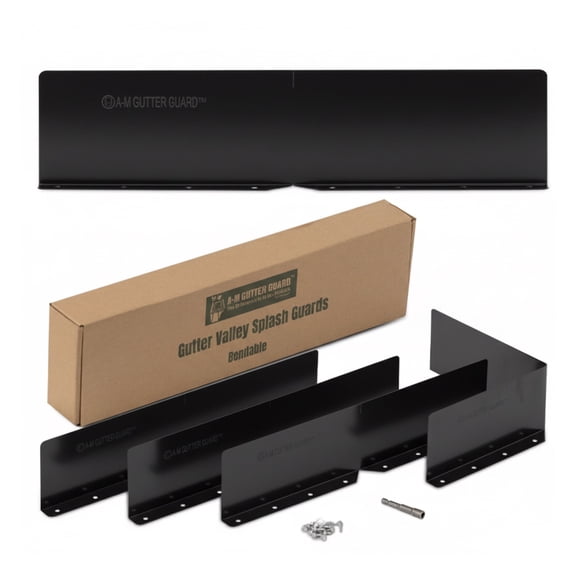 A-M Gutter Guard Gutter Valley Splash Guards – 4 Pack Black | Includes Stainless Steel Zip Screws & 1/4" Hex Bit | Bendable Aluminum Design Prevents Overflow | 22-gauge aluminum (.0275"/.7mm)
