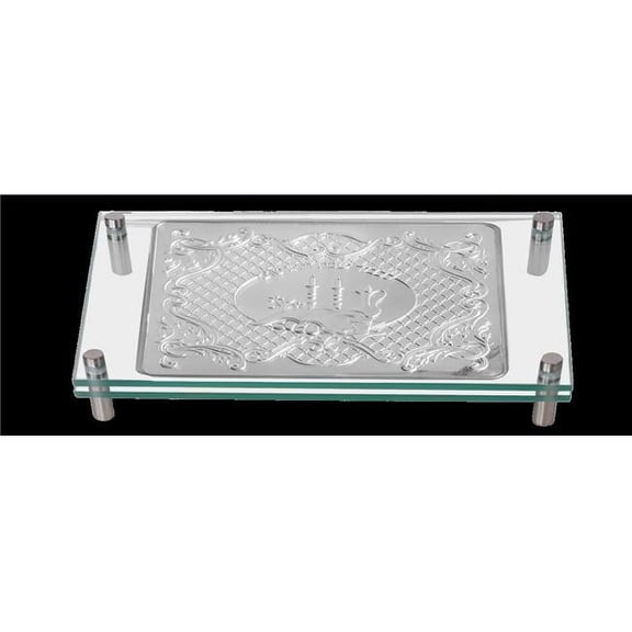 A&M Judaica & Gifts 59803 Silver Plated & Glass Challah Board, Silver Standoffs