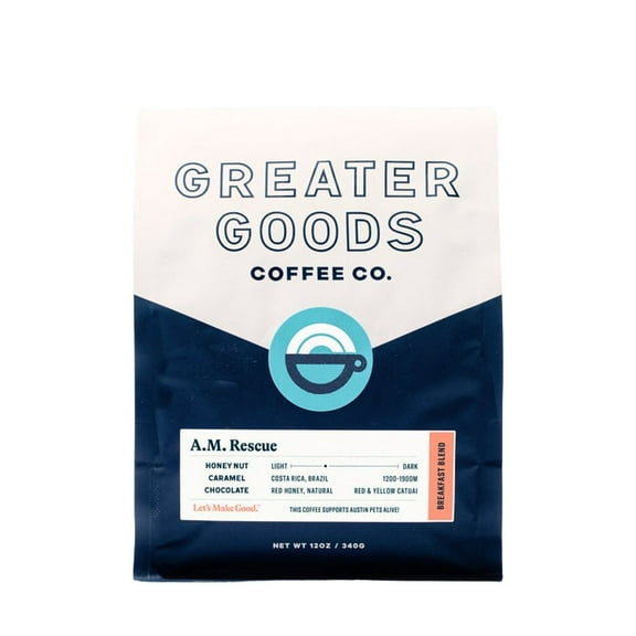 A.M. Rescue - Breakfast Blend - Roasted by Greater Goods Coffee Co. - Freshly Ground Coffee - 10 Ounce Bag