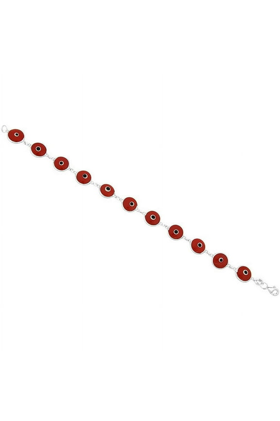 A&M Sterling Silver Evil Eye Bracelet, Red Color Beads