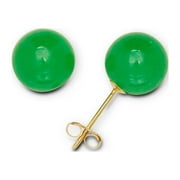 A&M Women’s 14k Yellow Gold 6mm Green Jade Ball Stud Earrings with Pushback