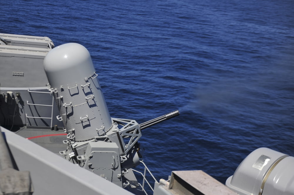 A MK 15 Phalanx close-in weapon system is fired aboard USS Carl Vinson Canvas Art - Stocktrek Images (35 x 23)