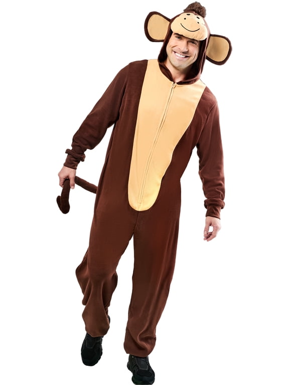 Monkey Jumpsuit Halloween Costume for Adults, Adult Size S (28/34), by Way to Celebrate