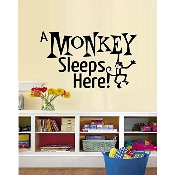 A MONKEY SLEEPS HERE: Wall or Window Decal 13" x 22" (Black)