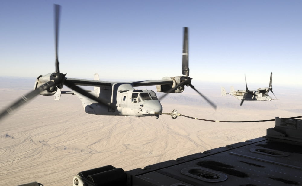 A MV-22 Osprey refuels midflight while another waits its turn Canvas Art - Stocktrek Images (36 x 22)