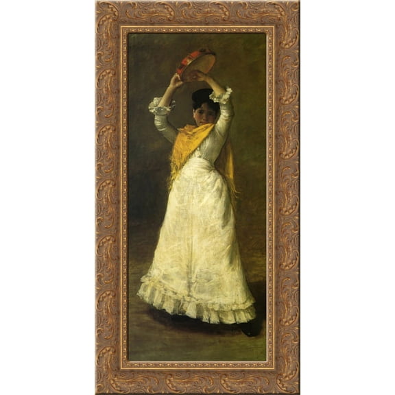A Madrid Dancing Girl 24x14 Gold Ornate Wood Framed Canvas Art by William Merritt Chase