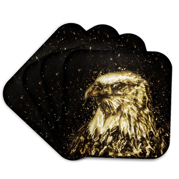 3drose, a Magnificent American Eagle in Gold, Set of 4 Coasters - Soft