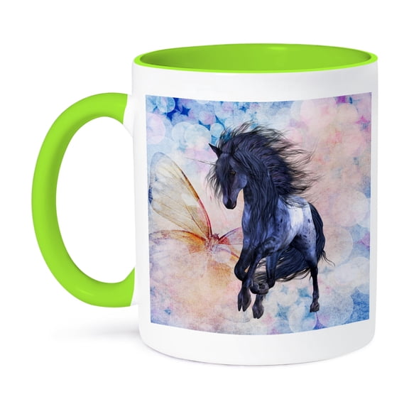 3dRose, A magnificent blue unicorn. A cute fantasy fairytale creature, 11oz Two-Tone Green Mug