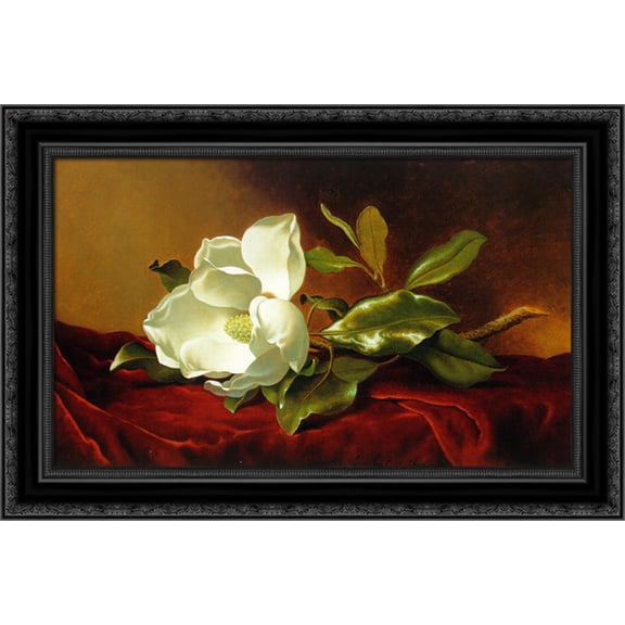 A Magnolia on Red Velvet 24x18 Black Ornate Wood Framed Canvas Art by Heade, Martin Johnson