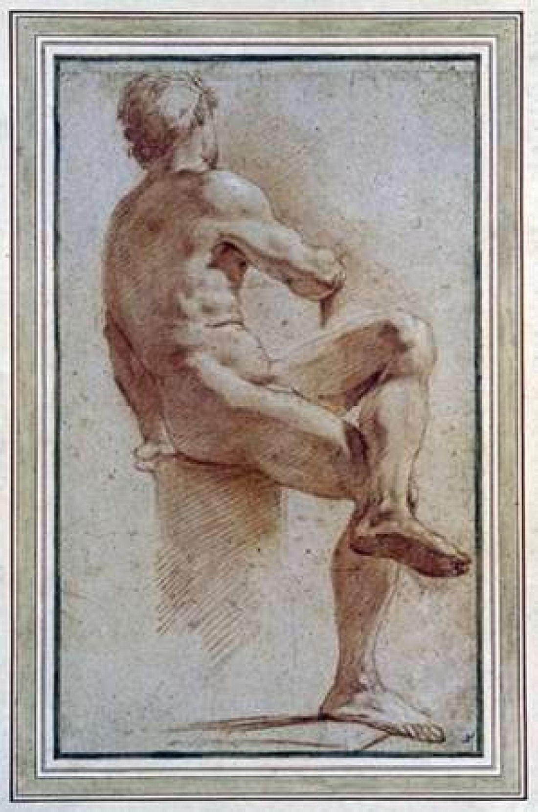 A Male Nude Seated With His Back Turned Canvas Art - Annibale Carracci (20 x 28)
