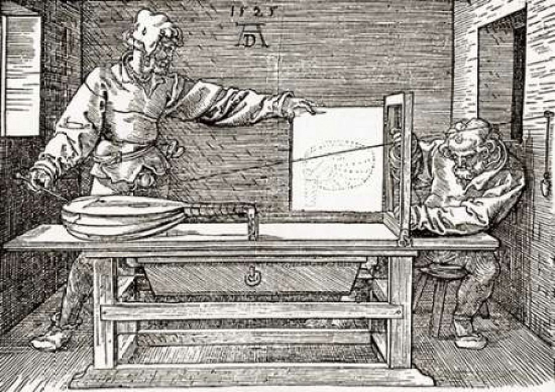 A Man Drawing A Lute Canvas Art - Albrecht Durer (20 x 28)