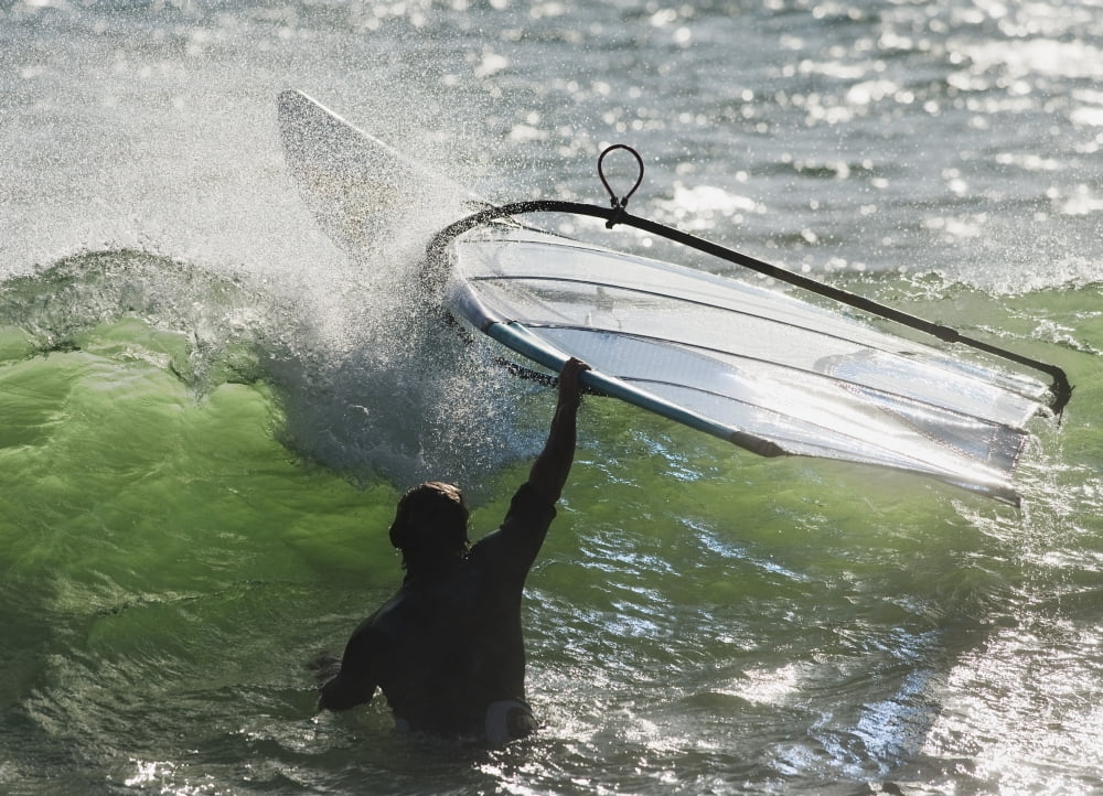 A Man In The Water Holding Onto His Windsurfing Board Tarifa Cadiz Andalusia Spain Canvas Art - Ben Welsh Design Pics (18 x 13)